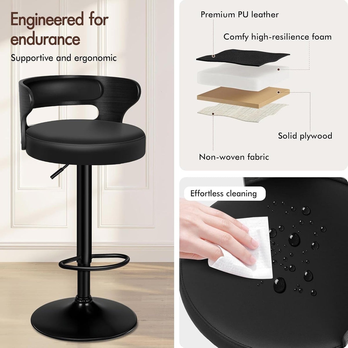 Adjustable Swivel Bar Stools Set of Two Black