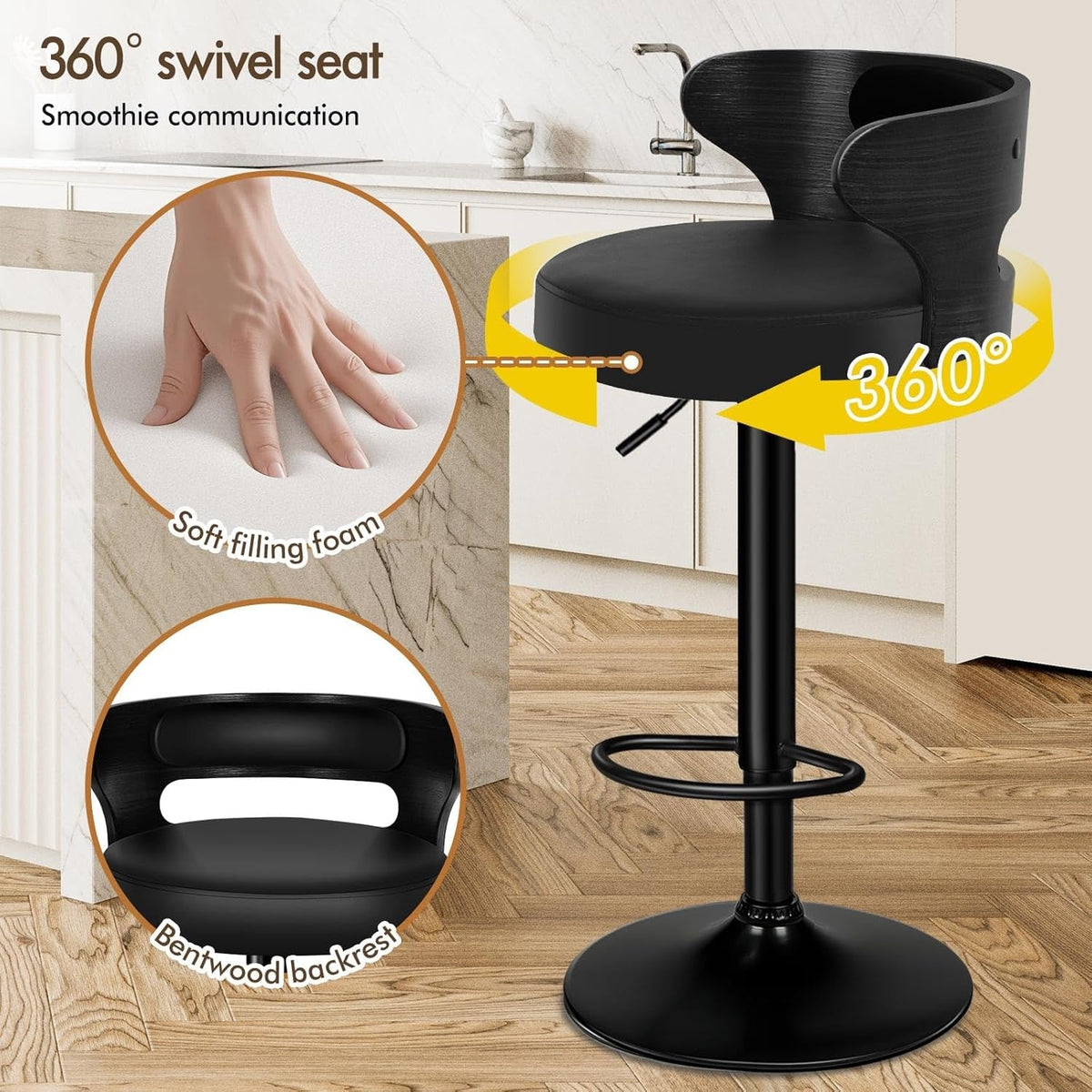 Adjustable Swivel Bar Stools Set of Two Black