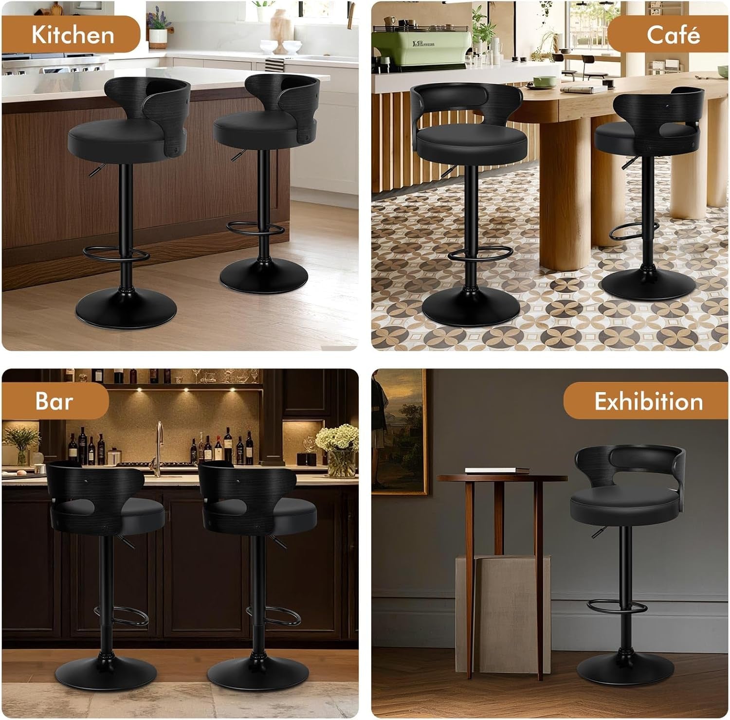 Adjustable Swivel Bar Stools Set of Two Black