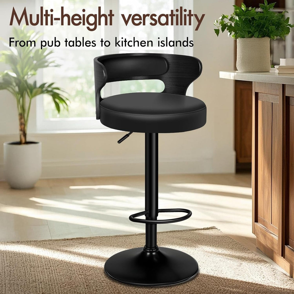Adjustable Swivel Bar Stools Set of Two Black