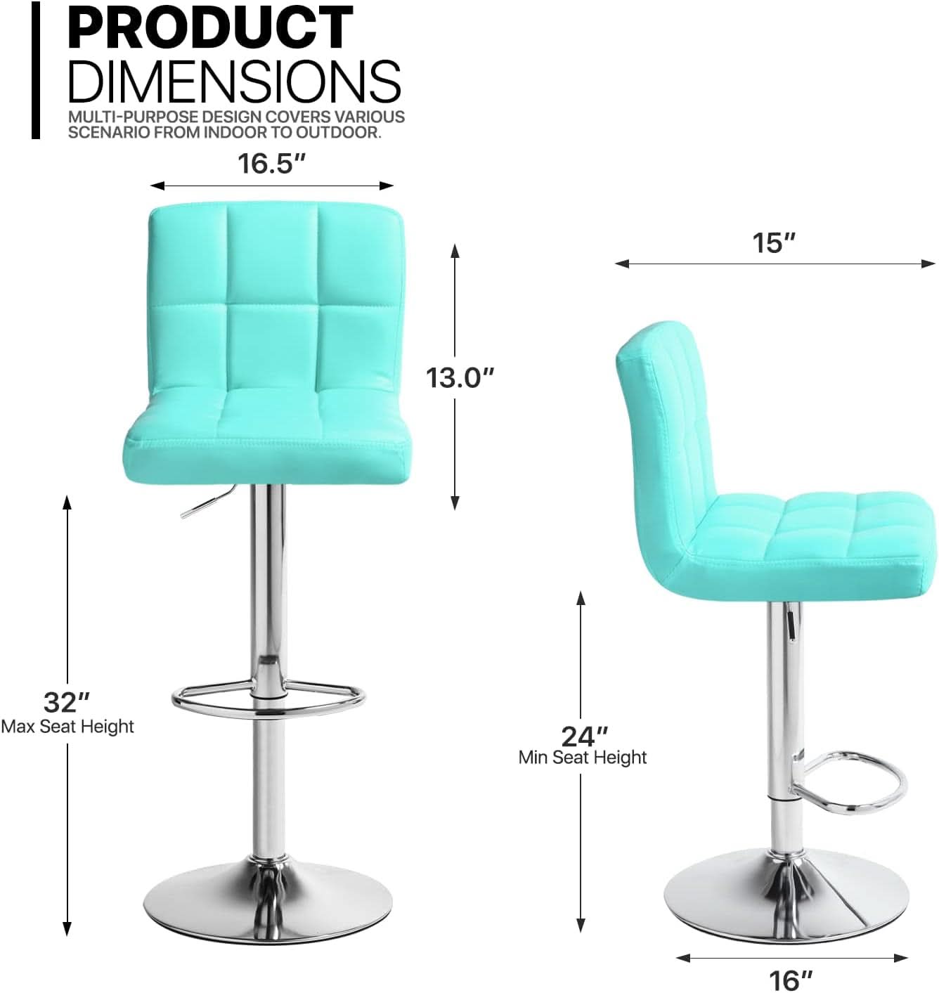 Adjustable Swivel Bar Stools Set of Two Cyan