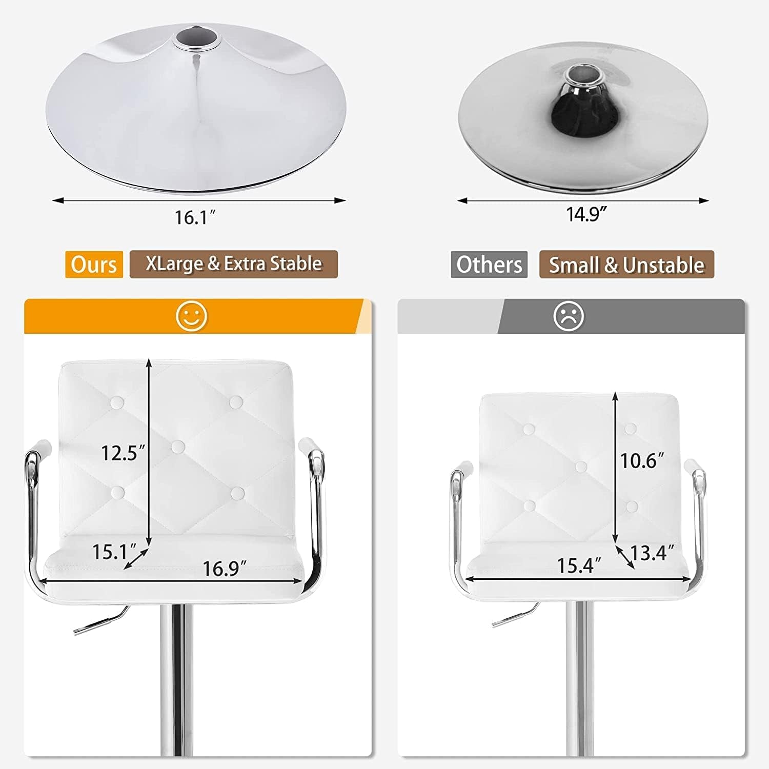 Adjustable Swivel Bar Stools Set of Two White