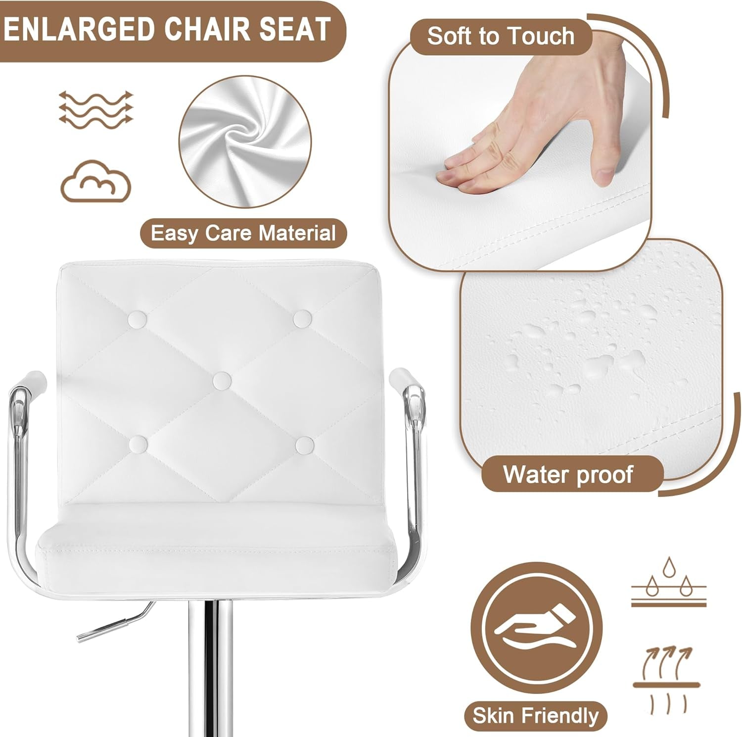 Adjustable Swivel Bar Stools Set of Two White
