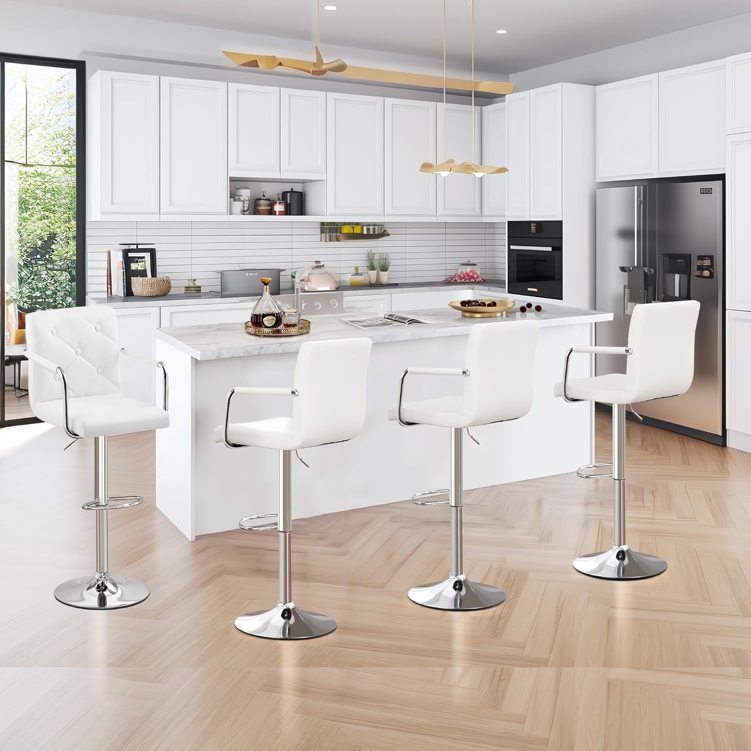 Adjustable Swivel Bar Stools Set of Two White