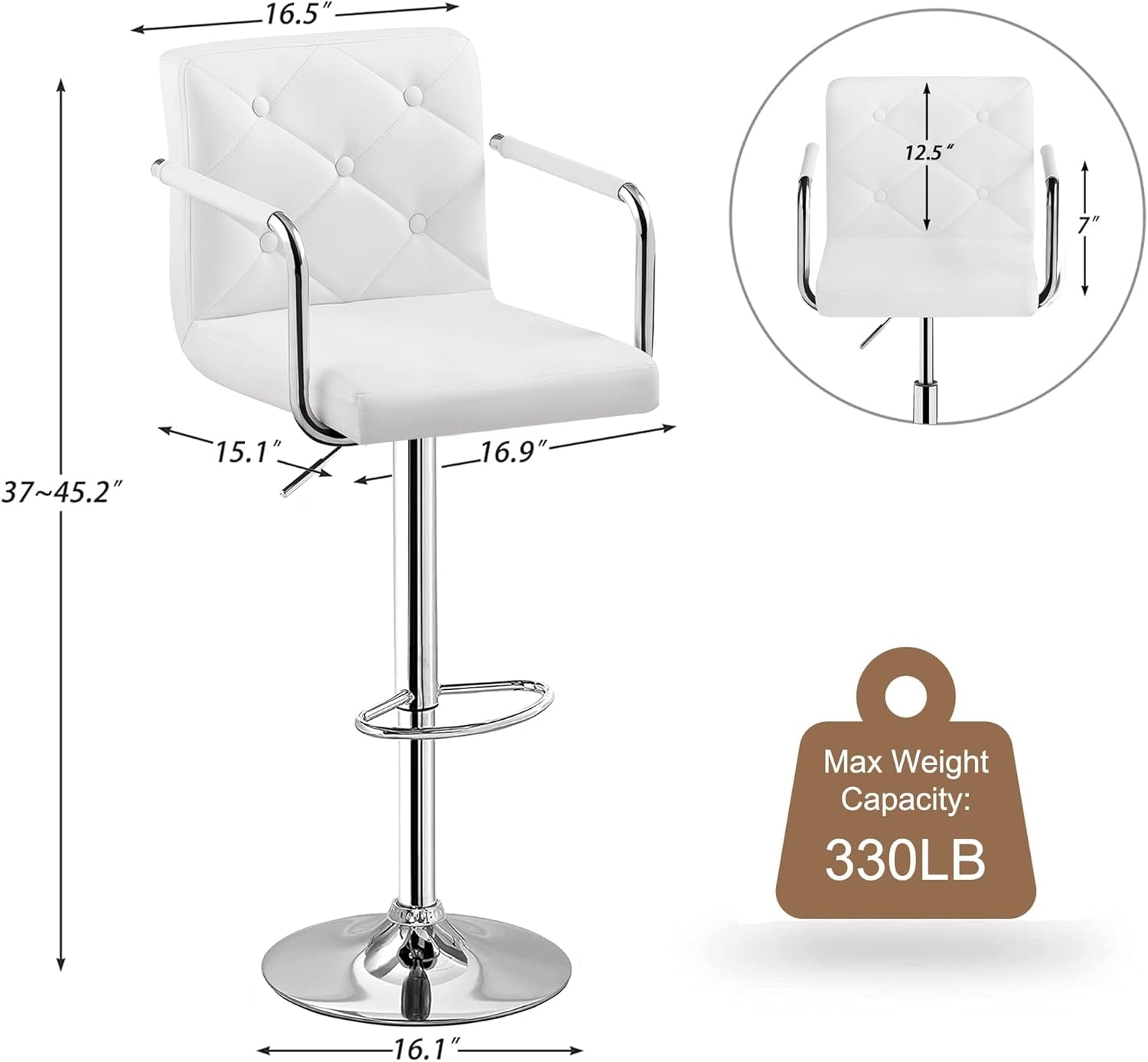 Adjustable Swivel Bar Stools Set of Two White