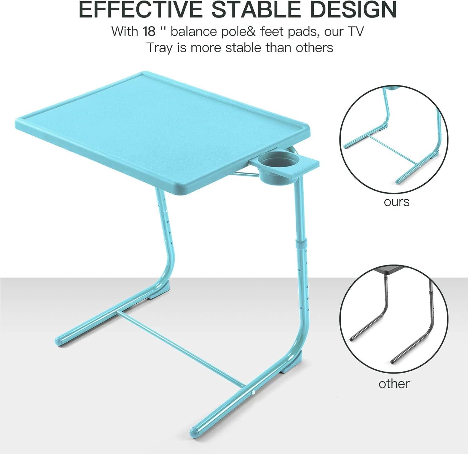 Adjustable TV Tray Table Azure With 6 Height 3 Tilt Angles