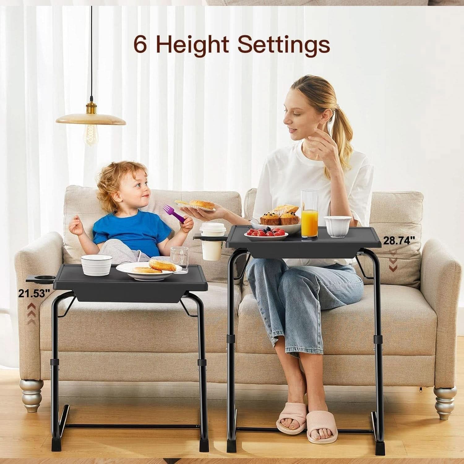 Adjustable TV Tray Table With 6 Height Settings And 3 Tilt Angles Black