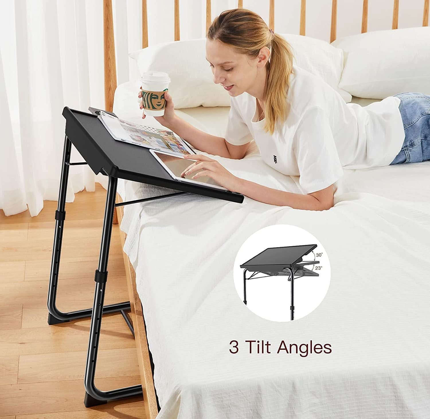 Adjustable TV Tray Table With 6 Height Settings And 3 Tilt Angles Black