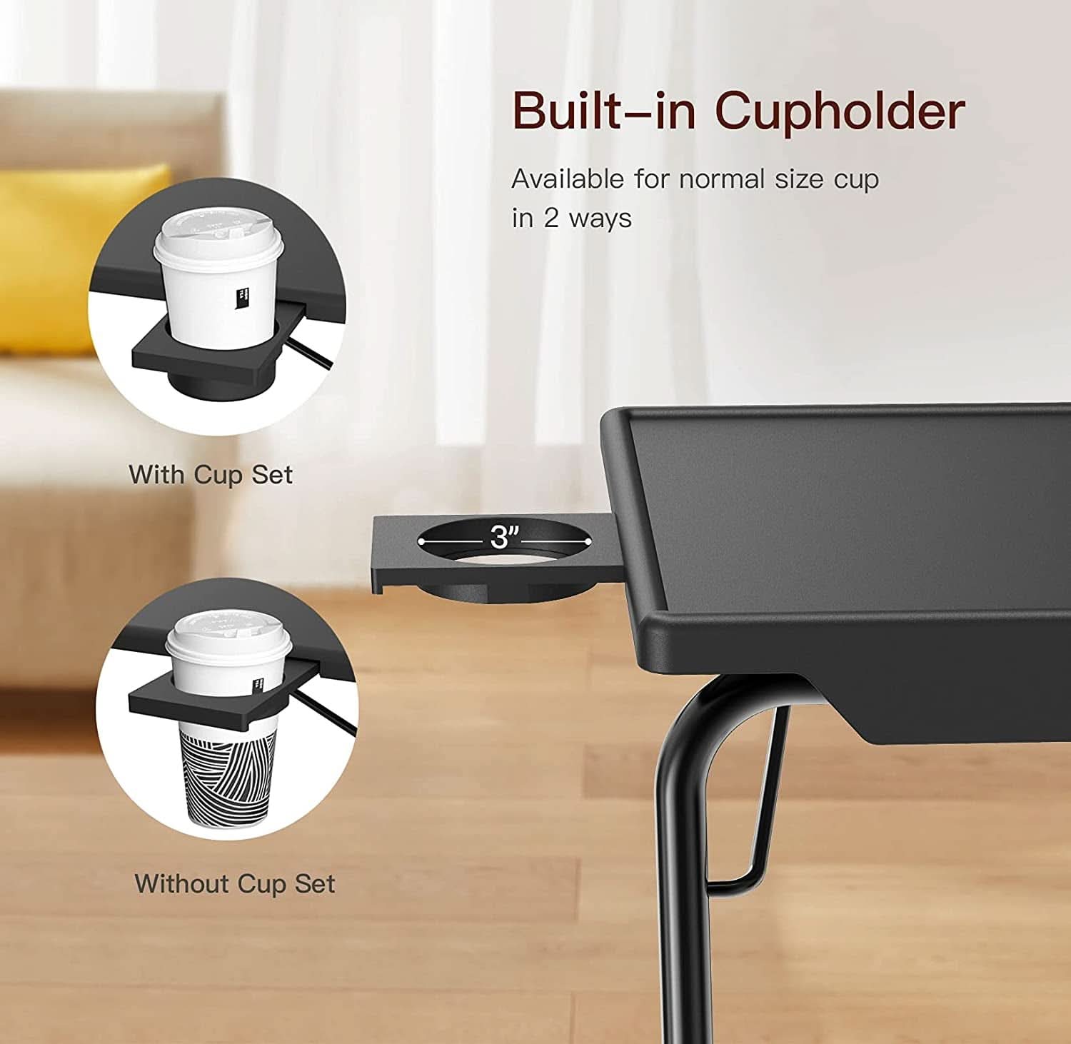 Adjustable TV Tray Table With 6 Height Settings And 3 Tilt Angles Black
