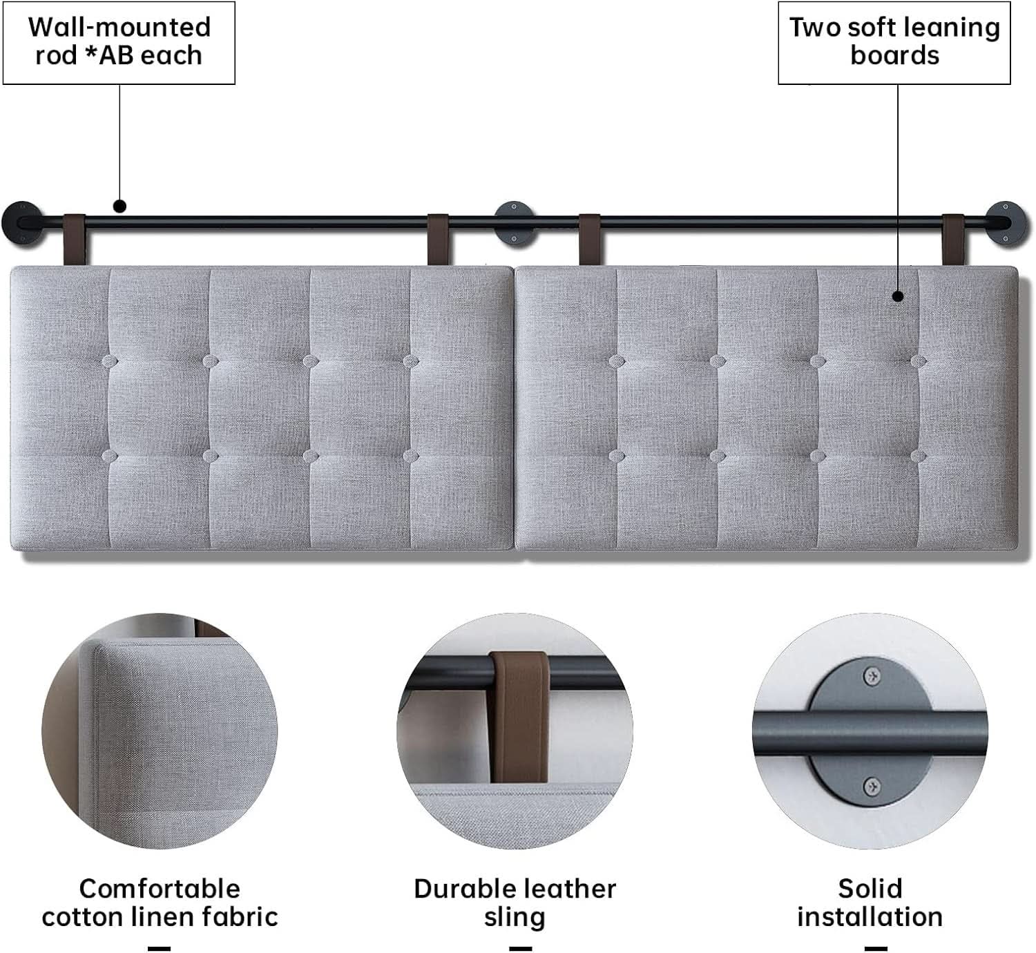 Adjustable Wall Mounted King Size Headboard with Tufting