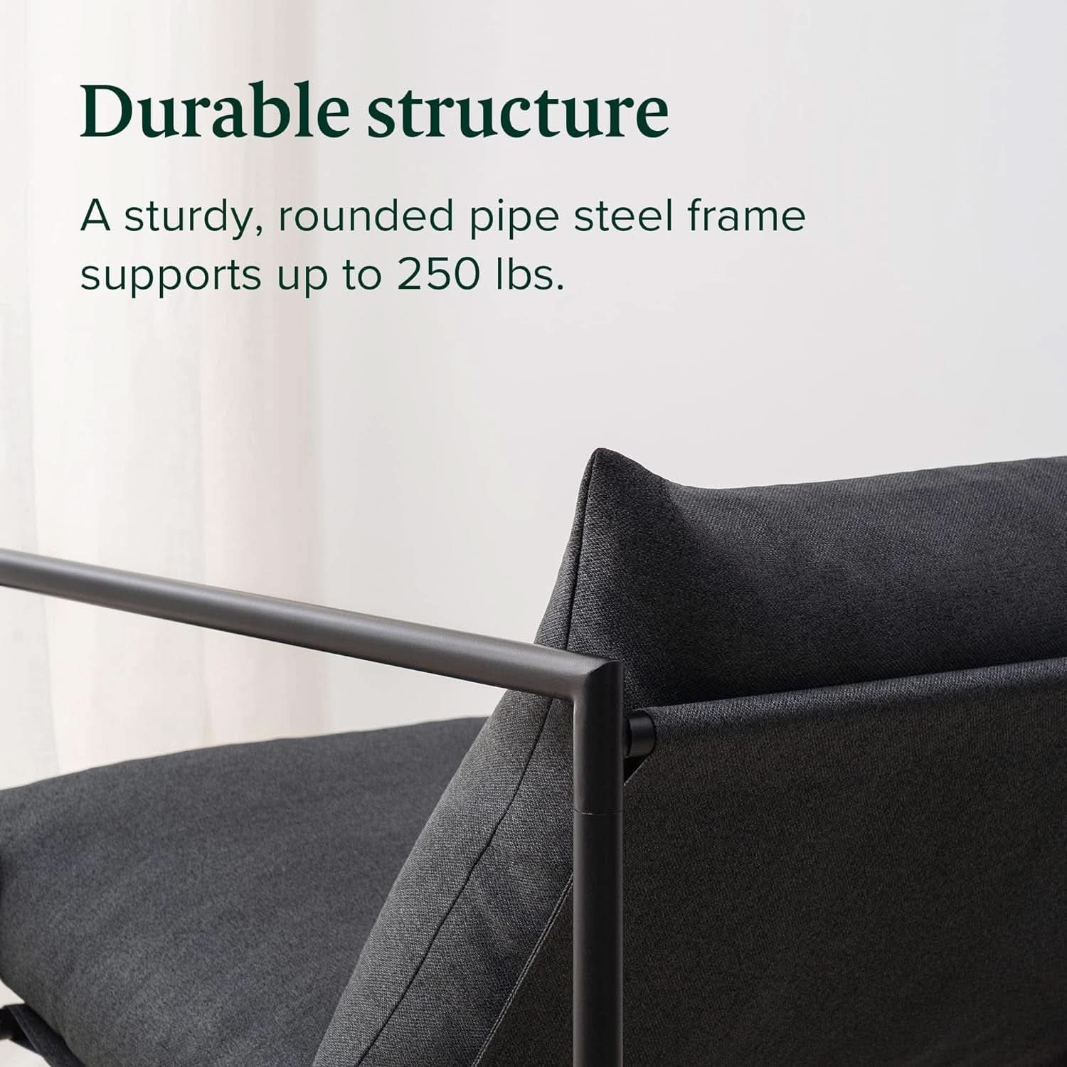 Aidan Sling Chair Dark Grey Metal Frame Shredded Foam