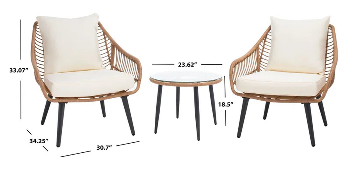 Aiello 3 Piece Outdoor Rattan Seating Set With Cushions
