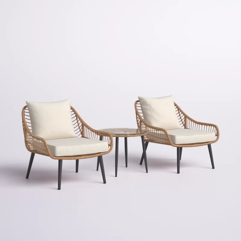 Aiello 3 Piece Outdoor Rattan Seating Set With Cushions
