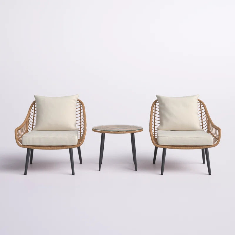Aiello 3 Piece Outdoor Rattan Seating Set With Cushions