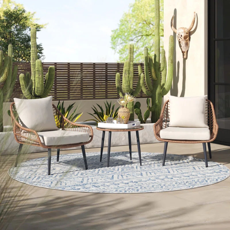 Aiello 3 Piece Outdoor Rattan Seating Set With Cushions