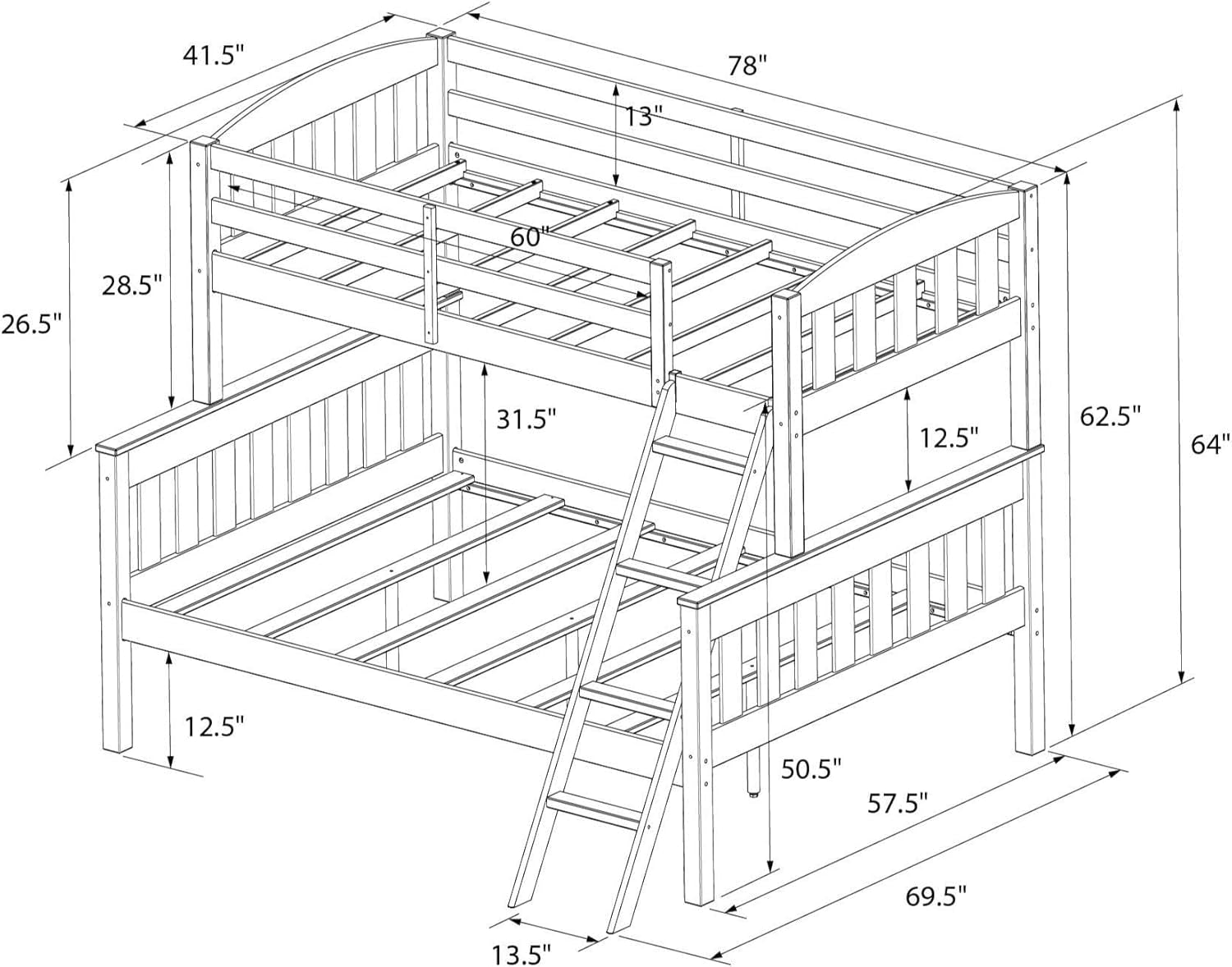 Airlie Twin Over Full Bunk Bed In White Wood Converts To Twin And Full
