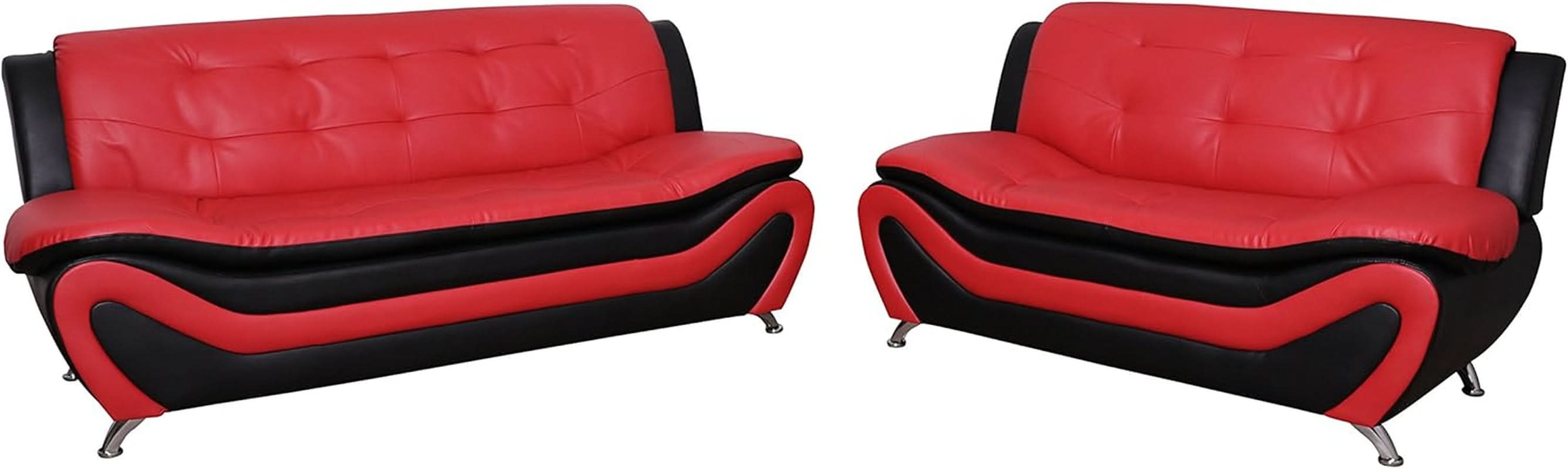 Aldo 3 Piece Modern Sofa Set Black Red Faux Leather