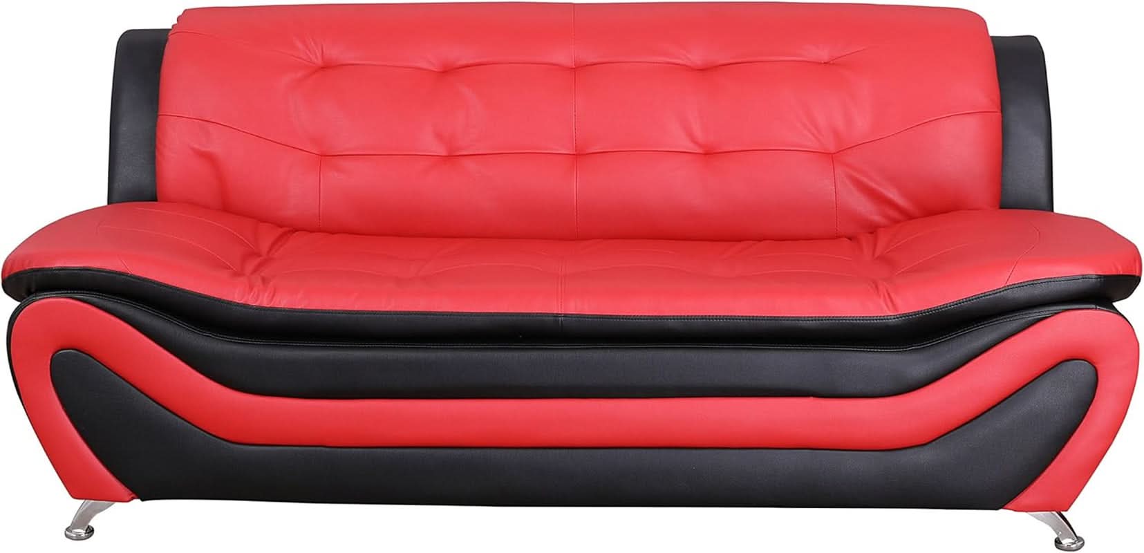 Aldo 3 Piece Modern Sofa Set Black Red Faux Leather