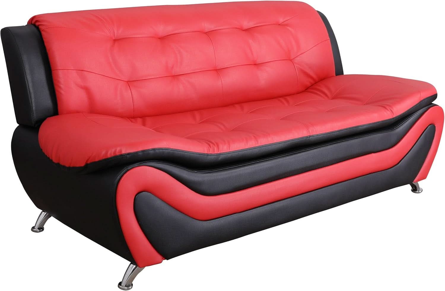 Aldo 3 Piece Modern Sofa Set Black Red Faux Leather