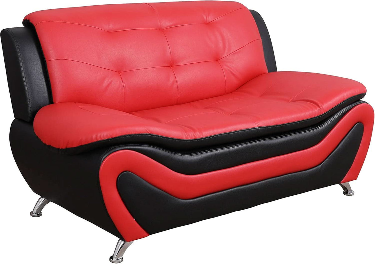 Aldo 3 Piece Modern Sofa Set Black Red Faux Leather
