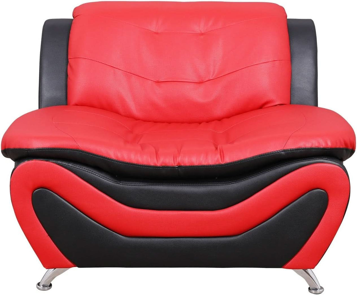 Aldo 3 Piece Modern Sofa Set Black Red Faux Leather