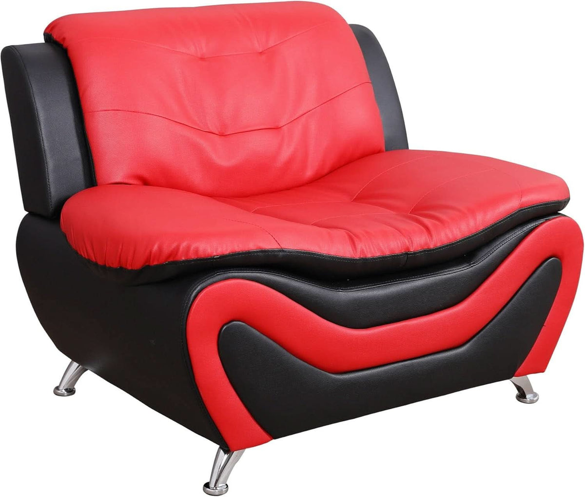 Aldo 3 Piece Modern Sofa Set Black Red Faux Leather