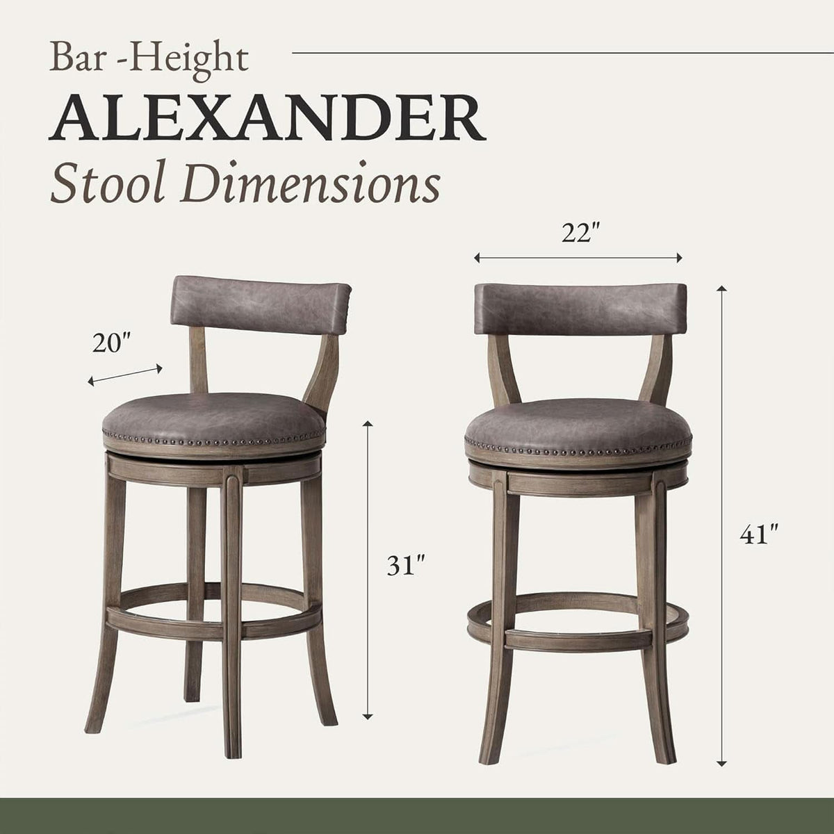 Alexander 31 Inch Rotating Bar Stool Reclaimed Oak Finish Vegan Leather Seat