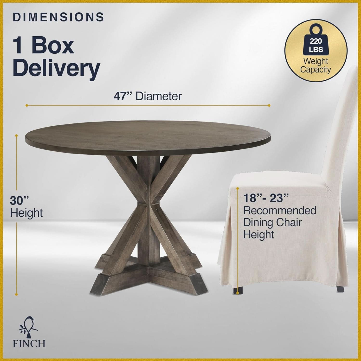 Alfred Round Solid Wood Rustic Dining Table 46.5 Inch Diameter Trestle Pedestal