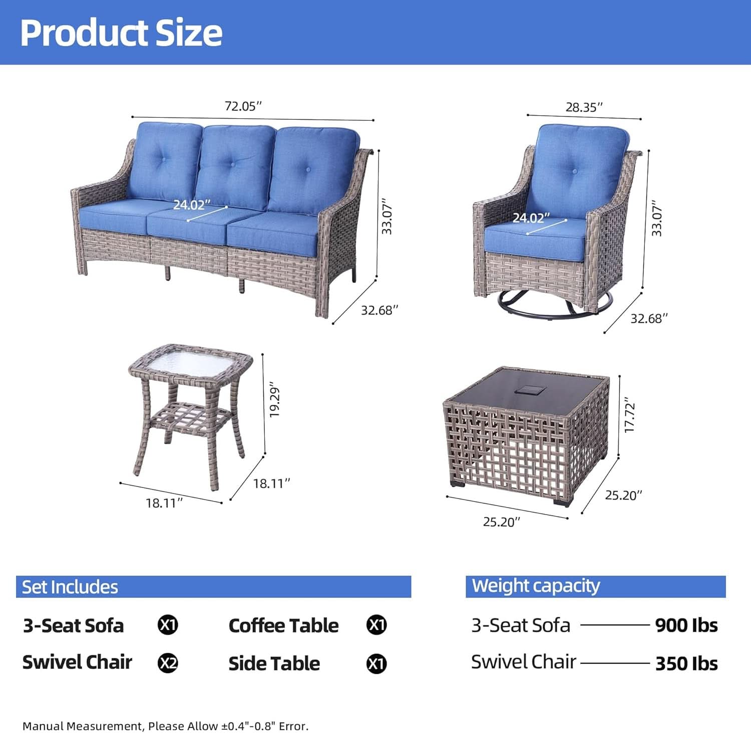 All Weather 5 Piece Outdoor Sofa Set with Swivel Rockers