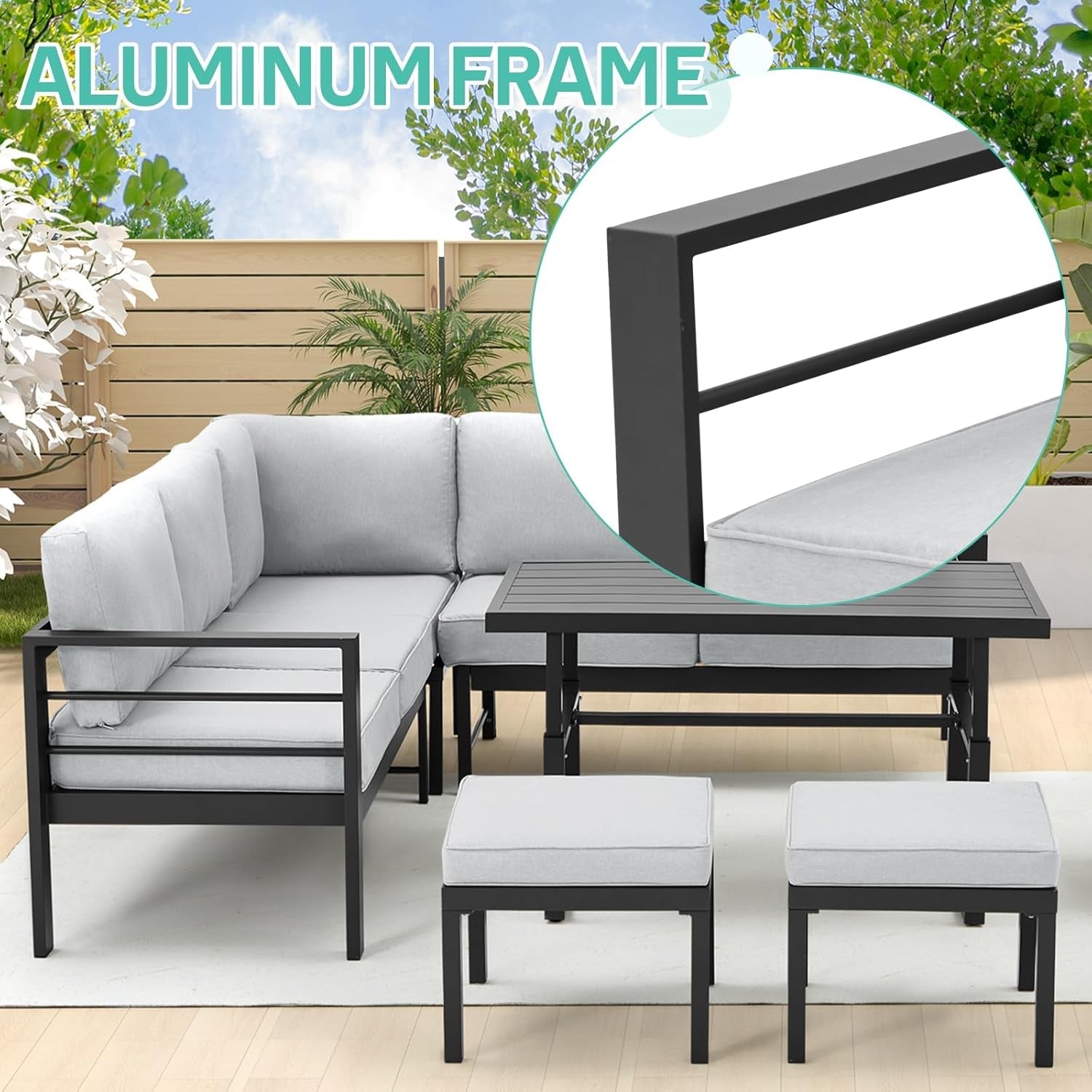 All Weather Aluminum Frame 7 Piece Outdoor Patio Set Grey