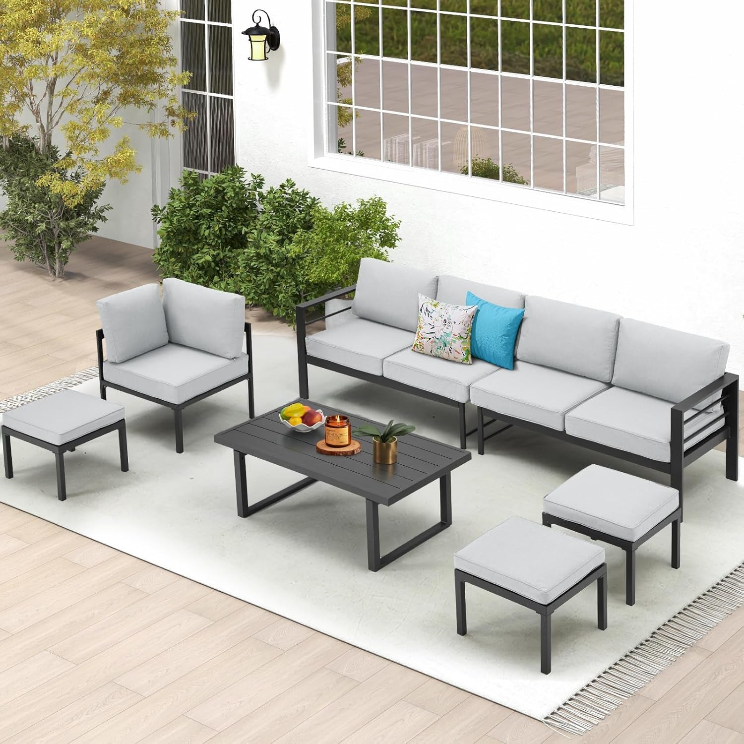 All Weather Aluminum Frame 7 Piece Outdoor Patio Set Grey