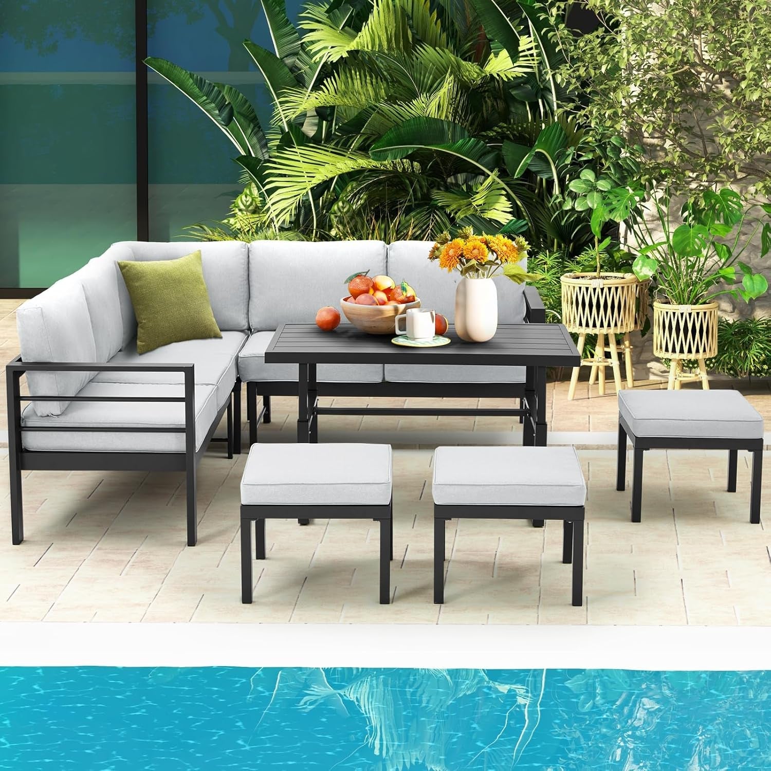 All Weather Aluminum Frame 7 Piece Outdoor Patio Set Grey