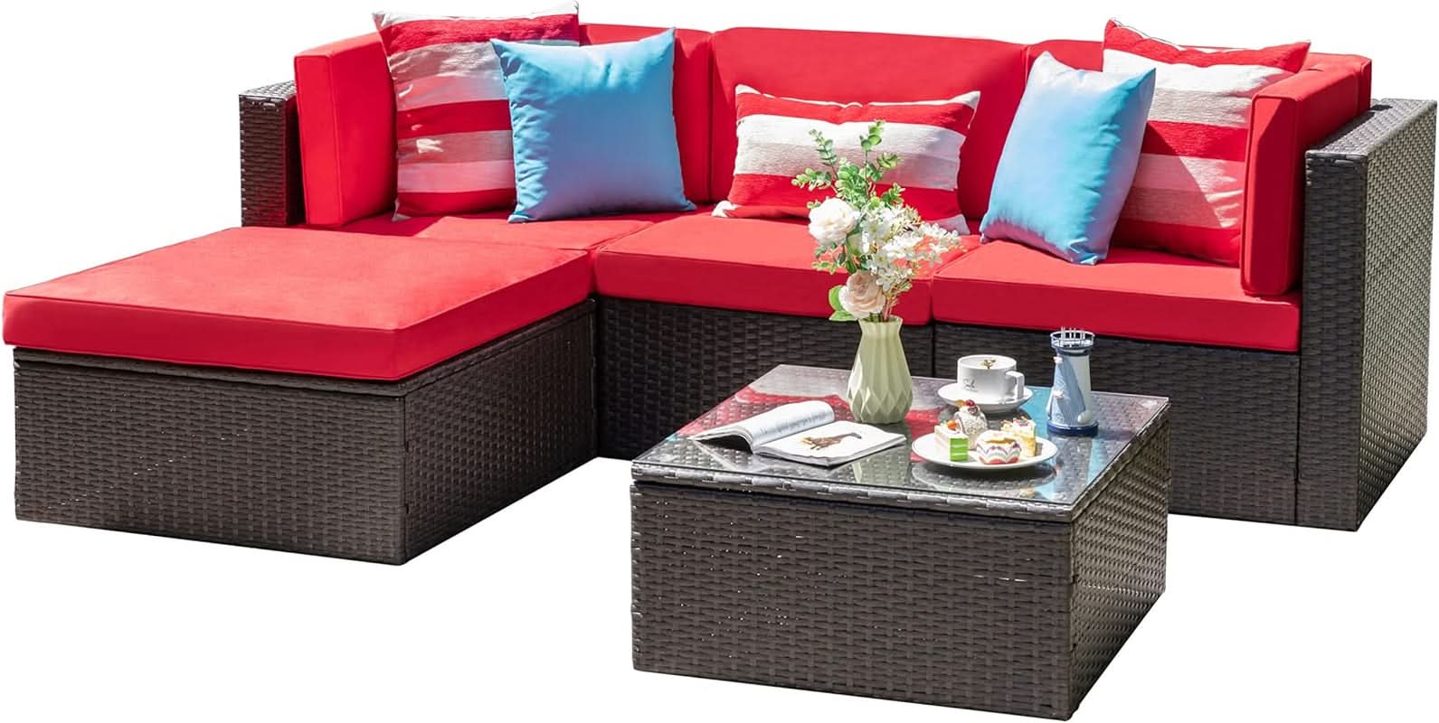 All-Weather Brown Wicker Outdoor Couch Sectional Set