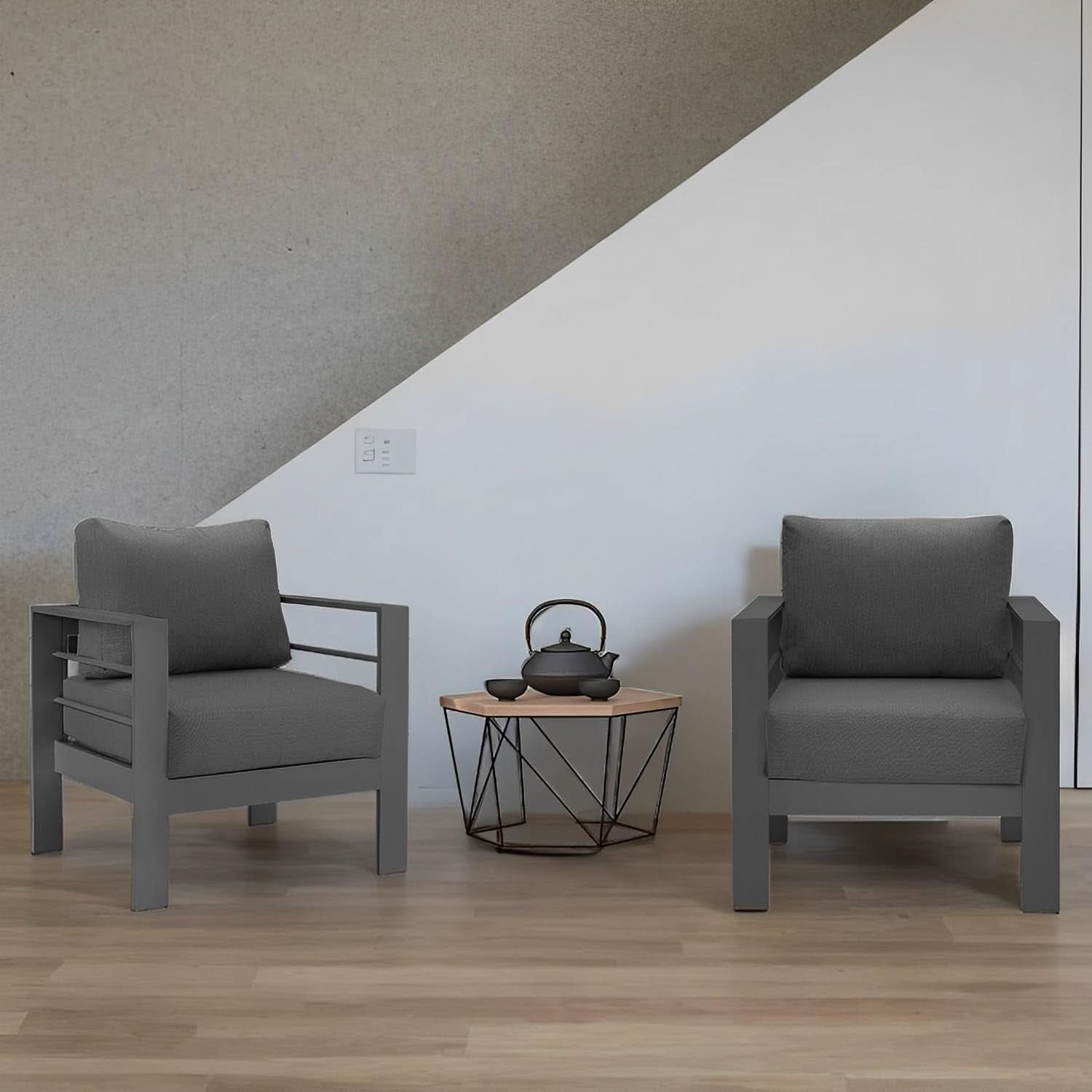 All-Weather Outdoor Metal Armchair Set with Cushions