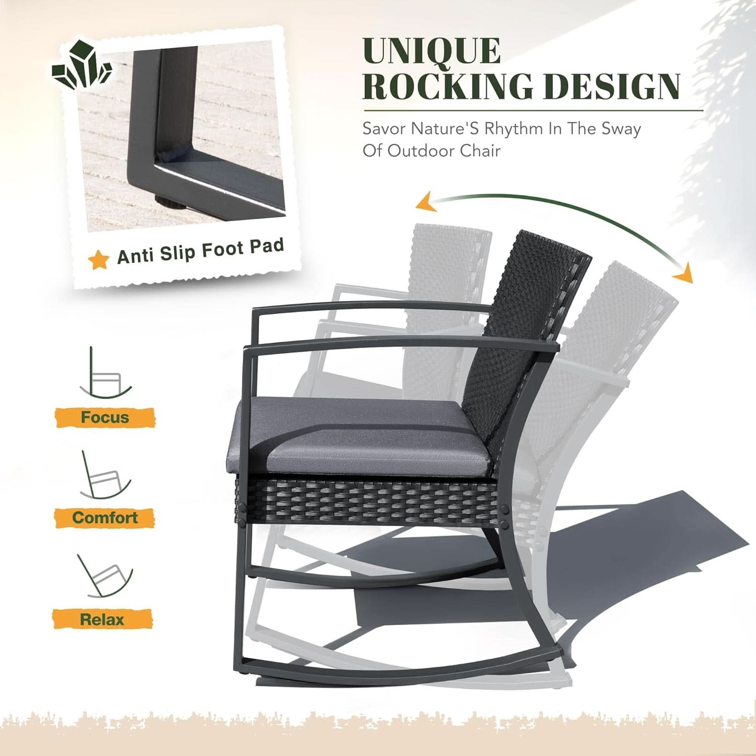 All Weather Outdoor Rocking Chair Set with Cushions