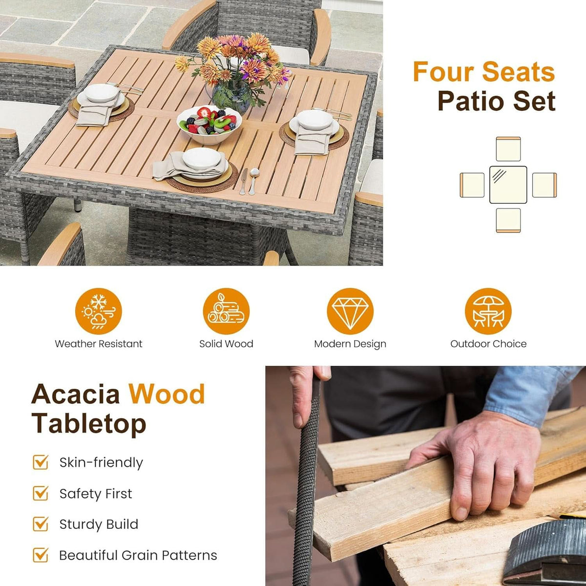 All Weather Rattan Patio Dining Set for Four