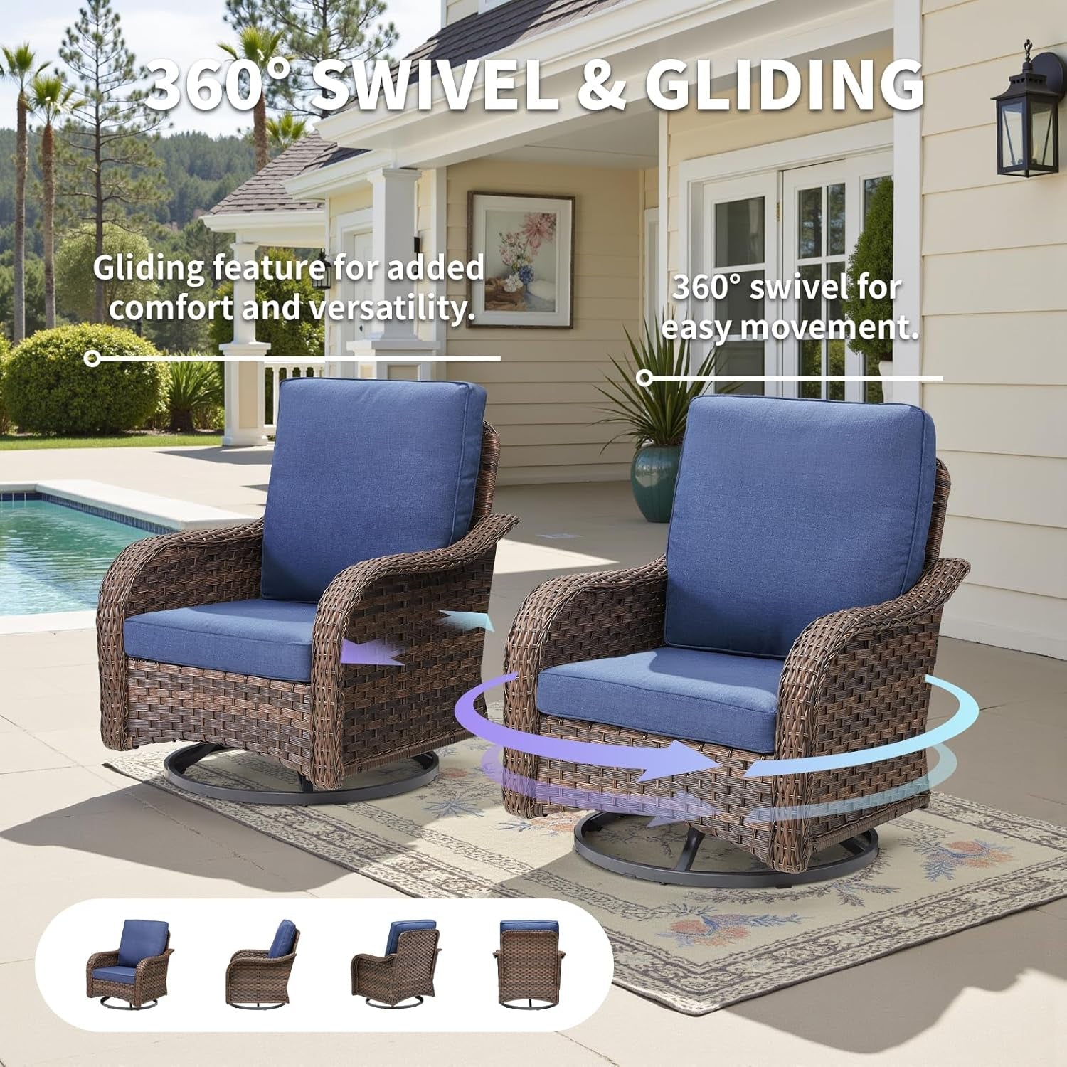 All-Weather Wicker Outdoor Patio Furniture Set With Swivel Rockers