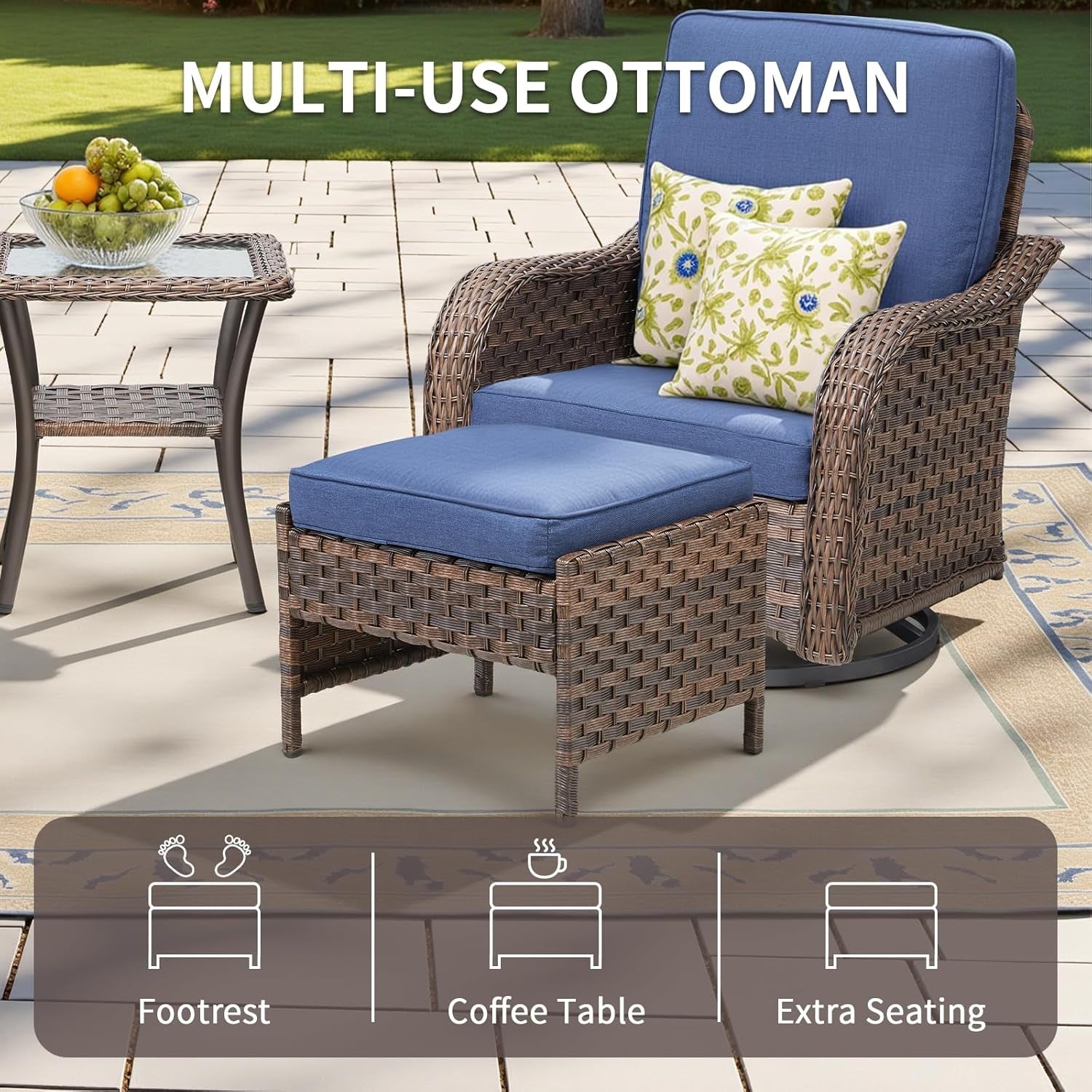 All-Weather Wicker Outdoor Patio Furniture Set With Swivel Rockers