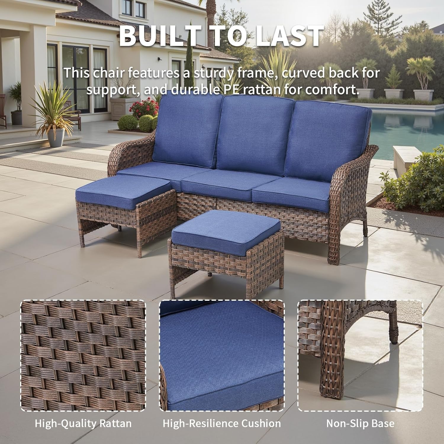 All-Weather Wicker Outdoor Patio Furniture Set With Swivel Rockers