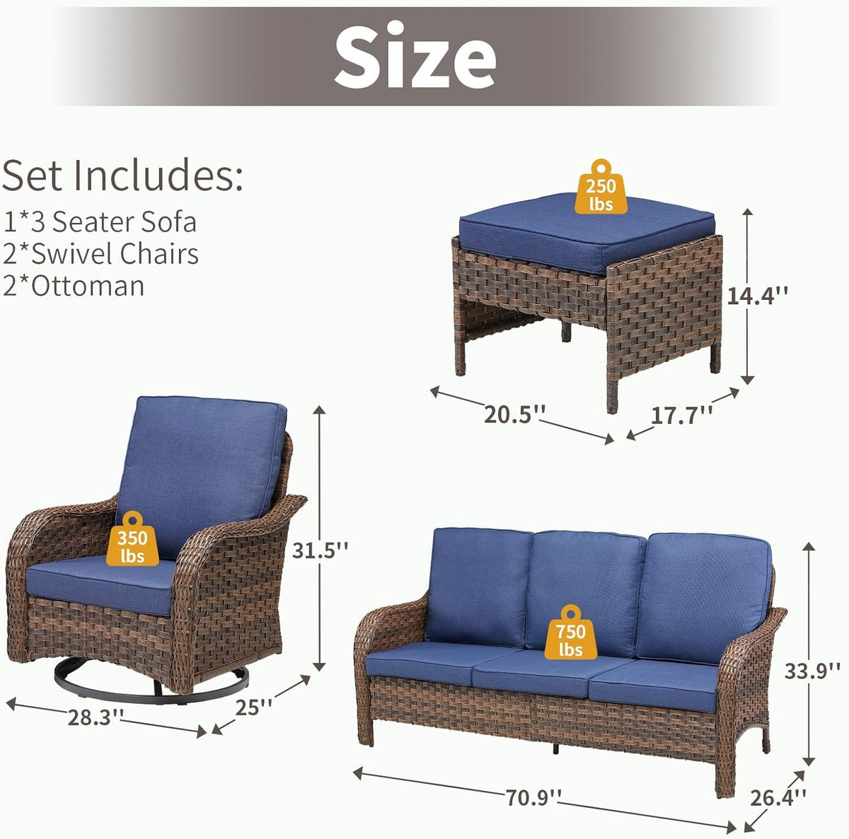 All-Weather Wicker Outdoor Patio Furniture Set With Swivel Rockers