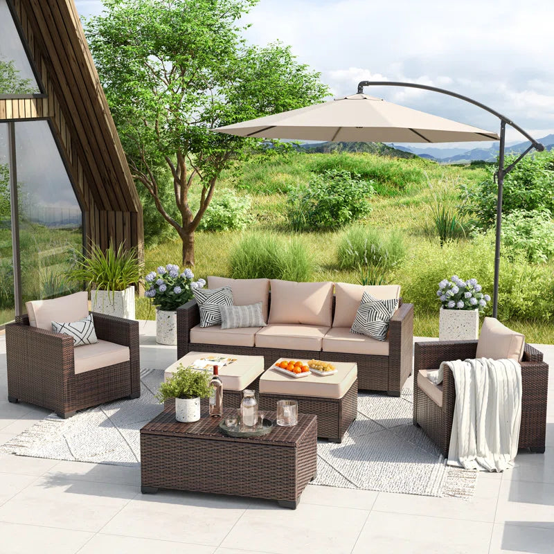 All Weather Wicker Outdoor Patio Lounge Sofa Set Storage