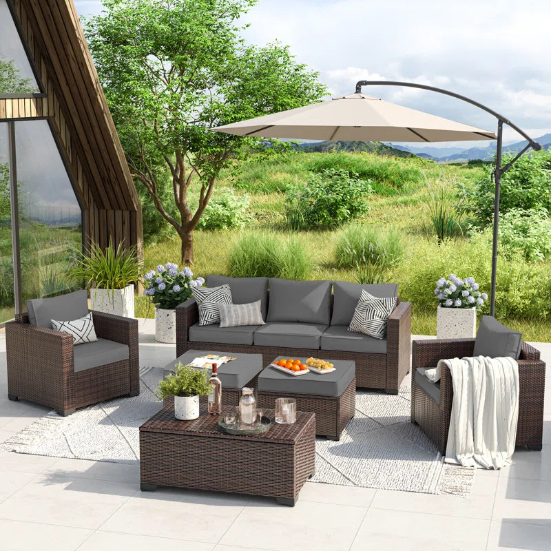 All Weather Wicker Outdoor Patio Lounge Sofa Set Storage