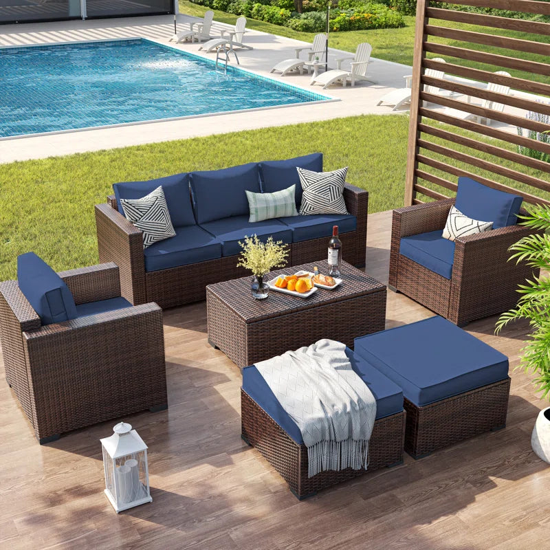 All Weather Wicker Outdoor Patio Lounge Sofa Set Storage