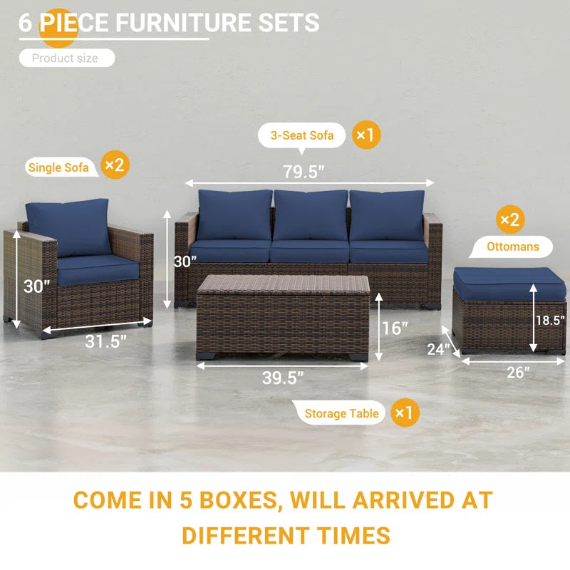 All Weather Wicker Outdoor Patio Lounge Sofa Set Storage