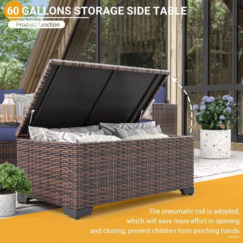 All Weather Wicker Outdoor Patio Lounge Sofa Set Storage