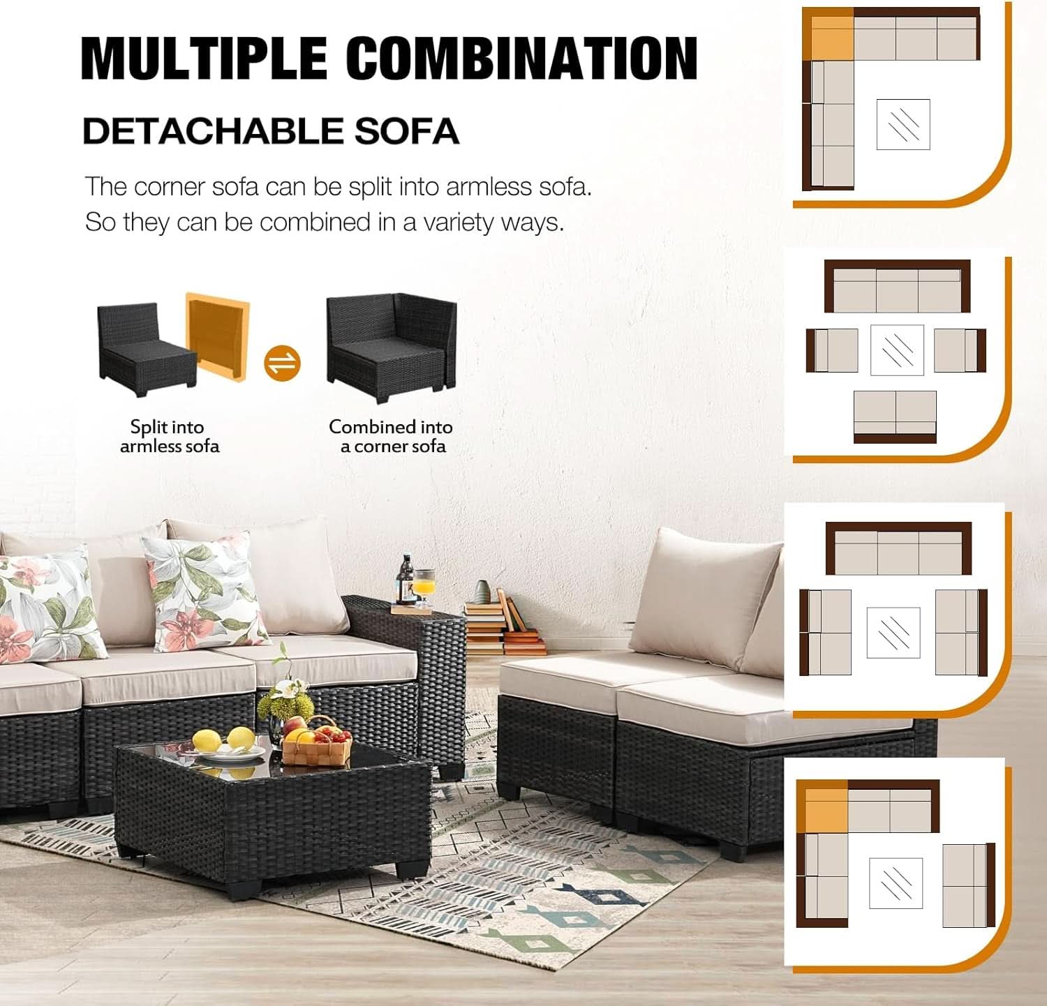 All-Weather Wicker Outdoor Sectional Sofa Set with Cushions