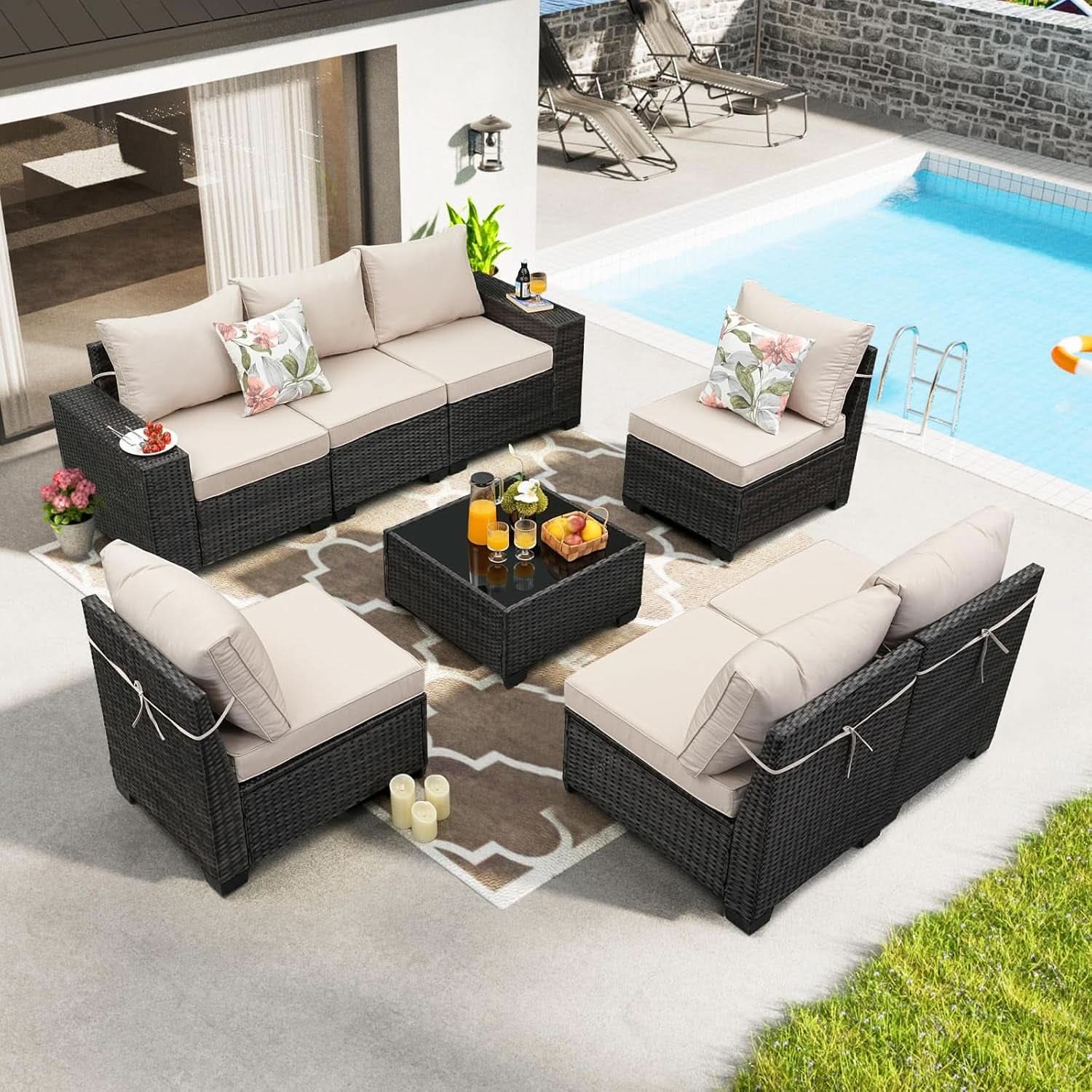 All-Weather Wicker Outdoor Sectional Sofa Set with Cushions