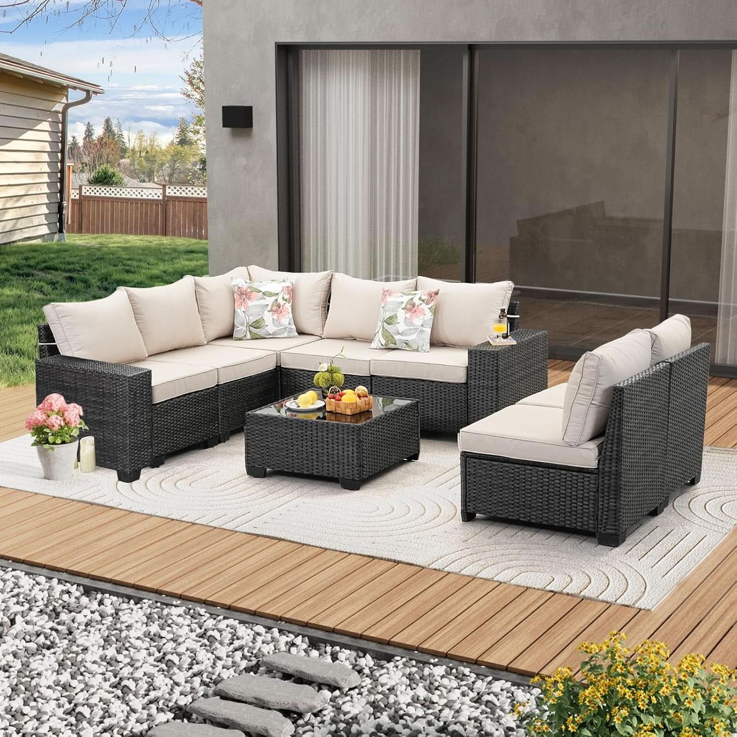 All-Weather Wicker Outdoor Sectional Sofa Set with Cushions