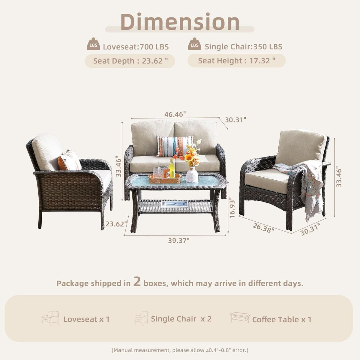 All Weather Wicker Patio Furniture Set with Cushions