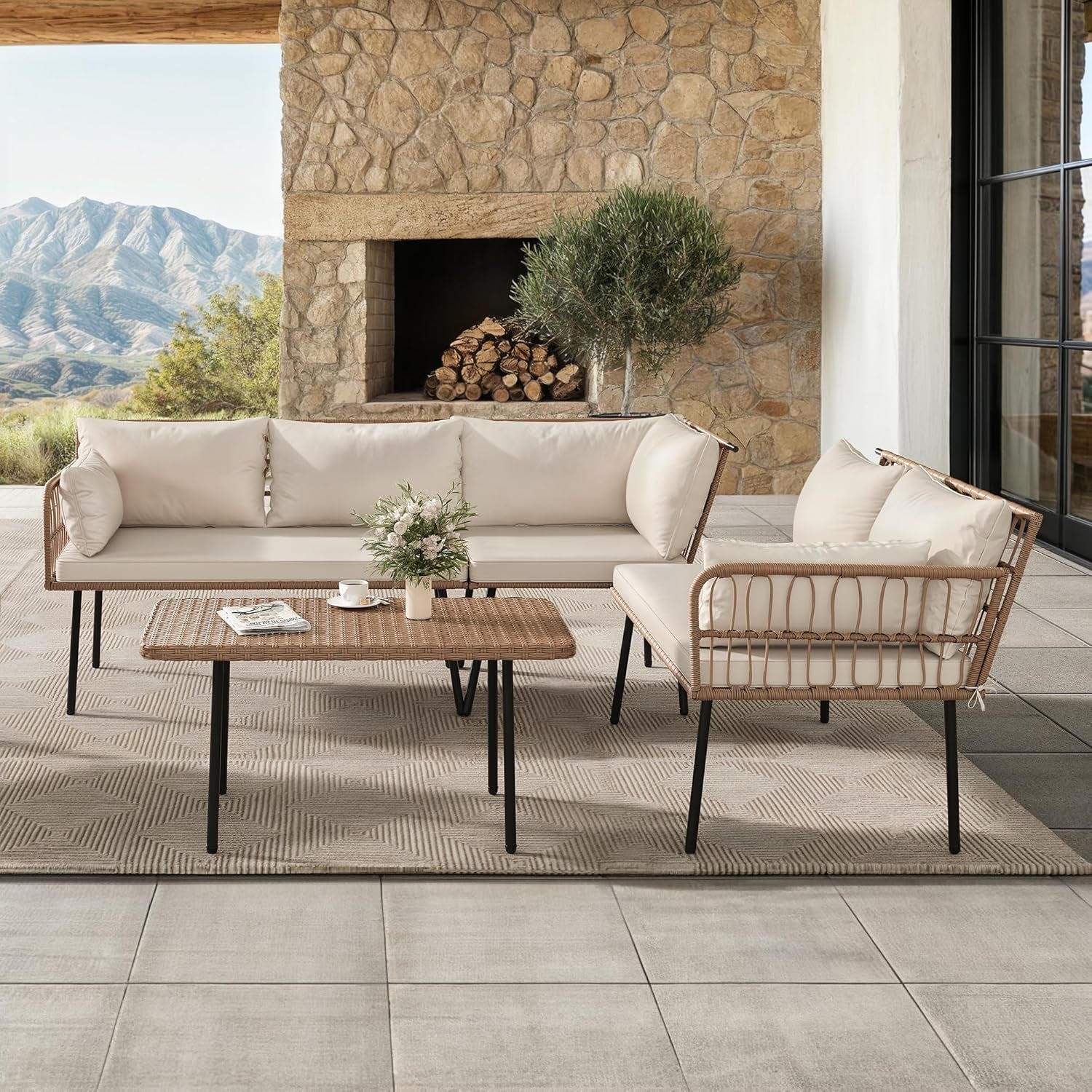 All Weather Wicker Patio Furniture Set with Cushions
